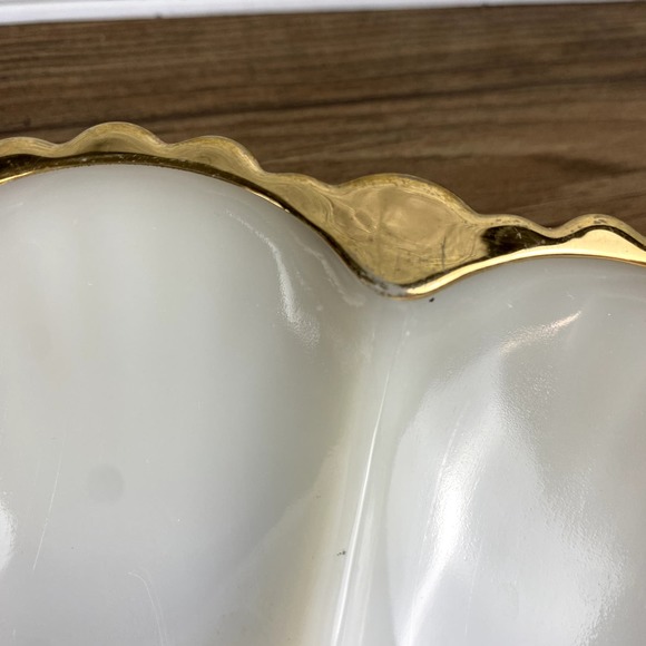 Golden Shell Deviled Egg Server Plate Anchor Hocking Milk Glass Gold Trim - Picture 7 of 10
